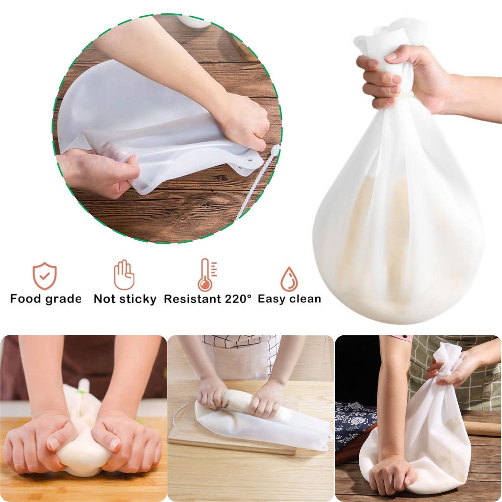 Kantung pembuat Adonan Kantong ulen adonan tepung kue silikon Food Grade reusable Dough Kneading Bag Silicone - Big Size