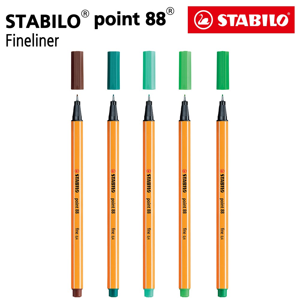  STABILO  Set 5 Point 88 Green Shade Brown Fineliner 