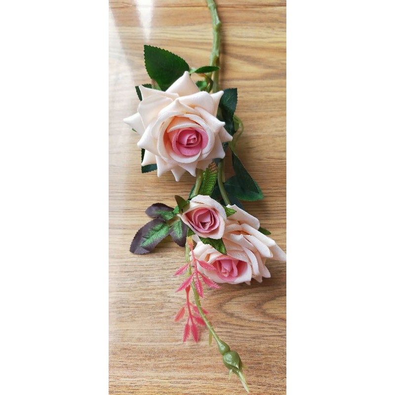 BUNGA MAWAR TANGKAI PLASTIK / BUNGA MAWAR BERDURI BUNGA ARTIFICIAL-Peach