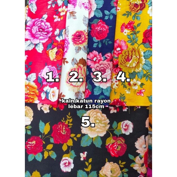 kain katun rayon motif bunga besar lebar 115cm