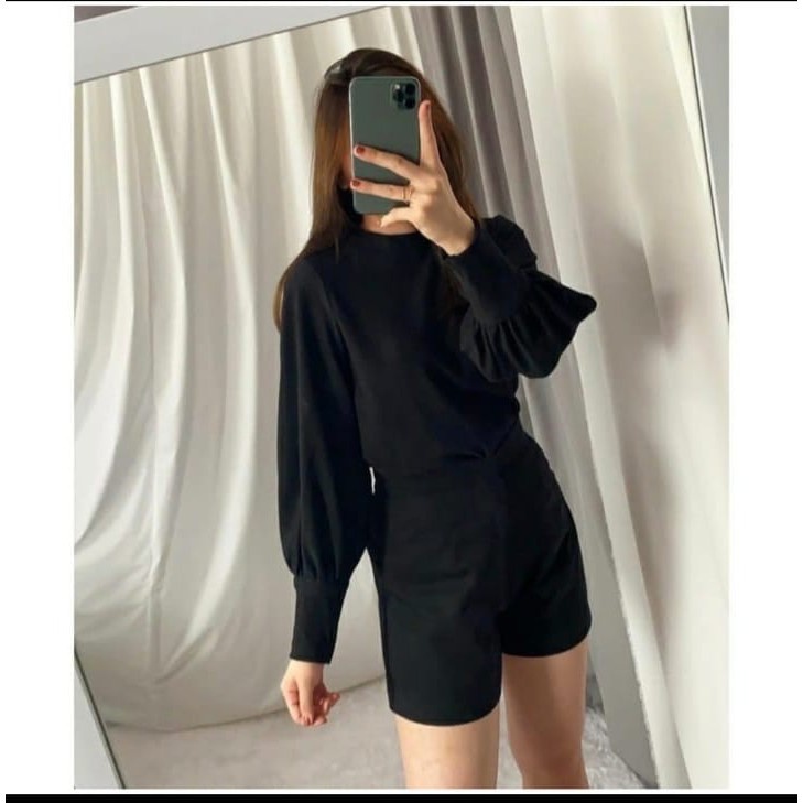 BALONIX BLOUSE TANGAN BALON-HITAM