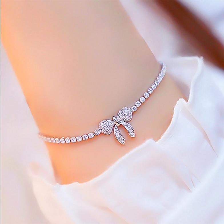 Gelang Tangan Serut Cakar PITA Rantai Adjustable Korea Fashion Pendan Kupu kupu Hias Zirkon Warna Emas Berlian Untuk Wanita Aksesoris Cewe