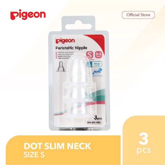 PIGEON Slim Neck Nipple Isi 3 Pcs / Dot Bayi Dot Silicon S M L Y-Cut