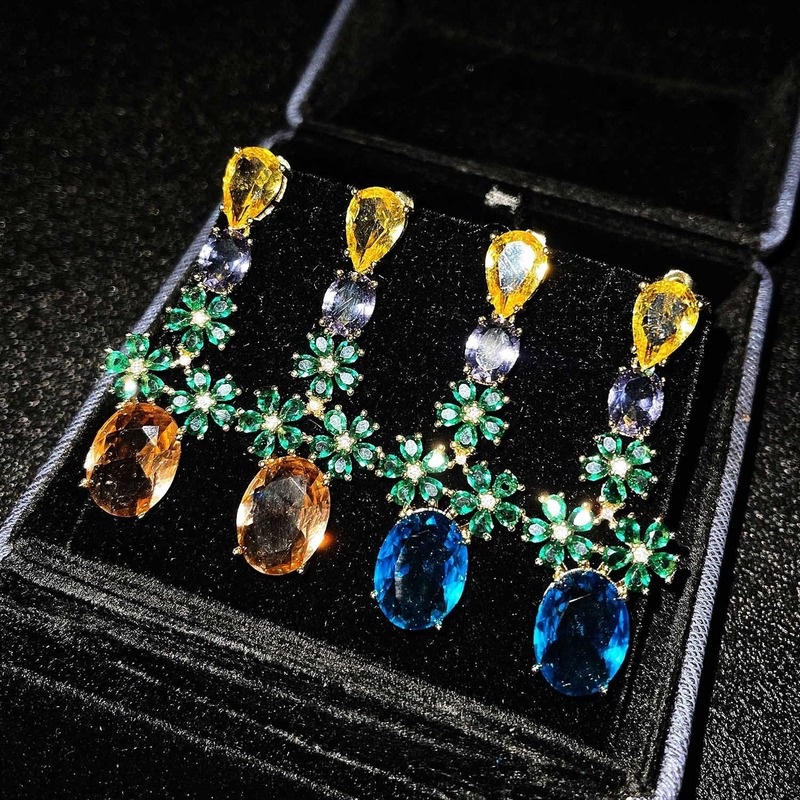 Fashion Colorful Moissanite Flower Shape 925 Silver Pin Earrings