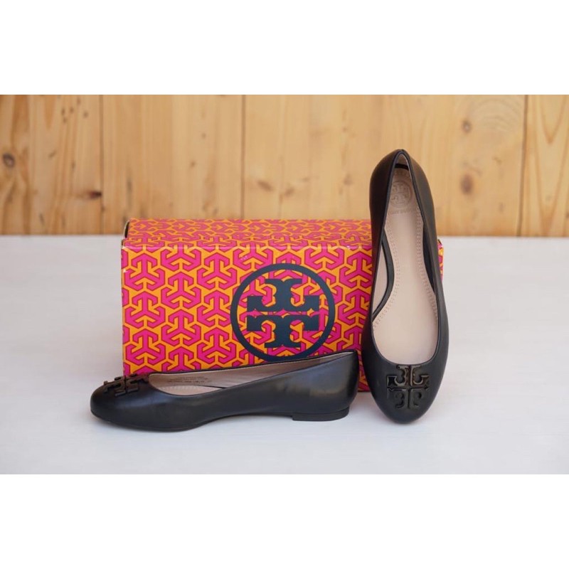 sepatu tb original/tory burch lowell flat mestico black size 6