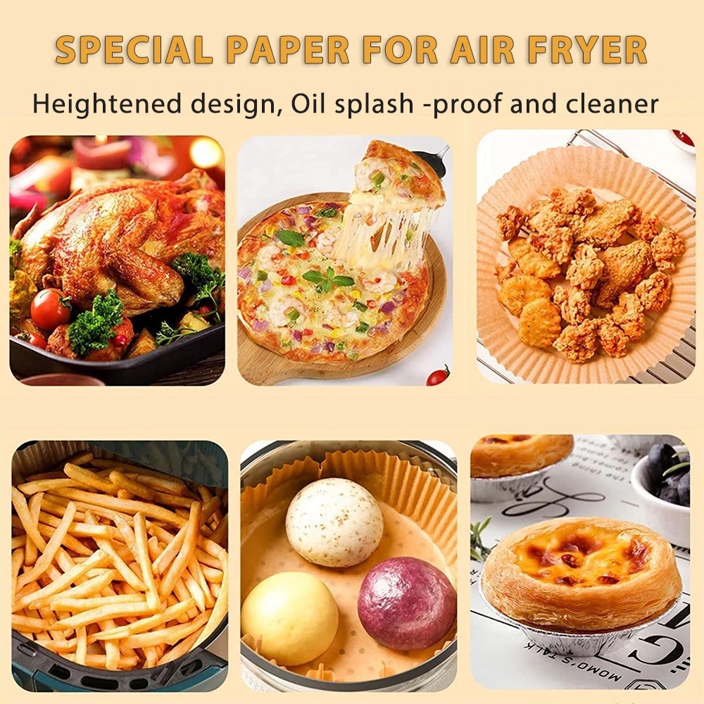 25 / 30 / 50 / 100Pcs Kertas Alas Baking Air Fryer Sekali Pakai Bentuk Bulat Anti Lengket