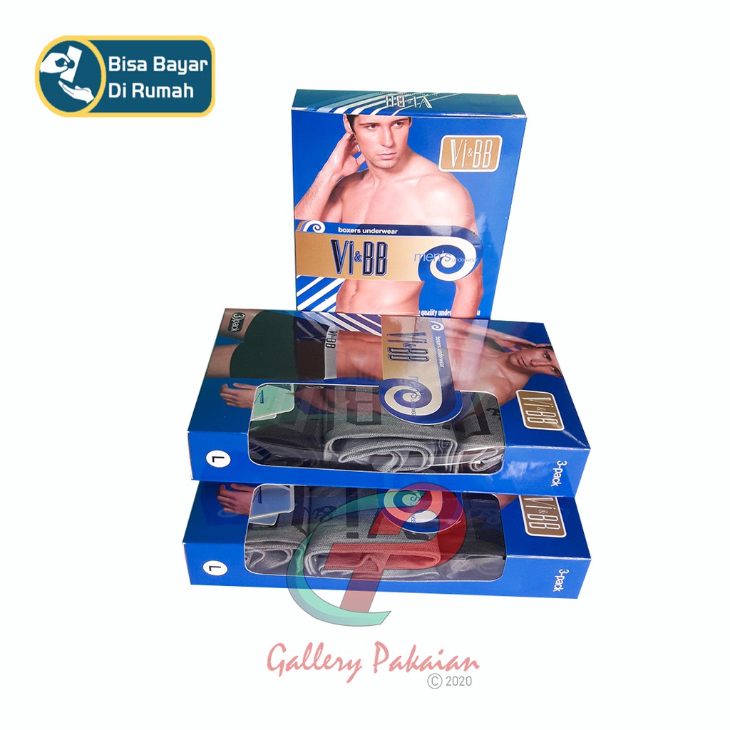 CELANA DALAM PRIA BOXER CD VI&amp;BB IMPORT satu box isi 3 pcs bahan lembut menyerap keringat termurah