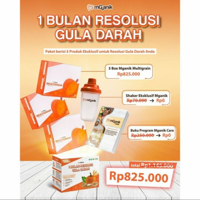 Paket 3 BOX mGanik M Ganik Multigrain untuk 1 Bulan + Free Shaker