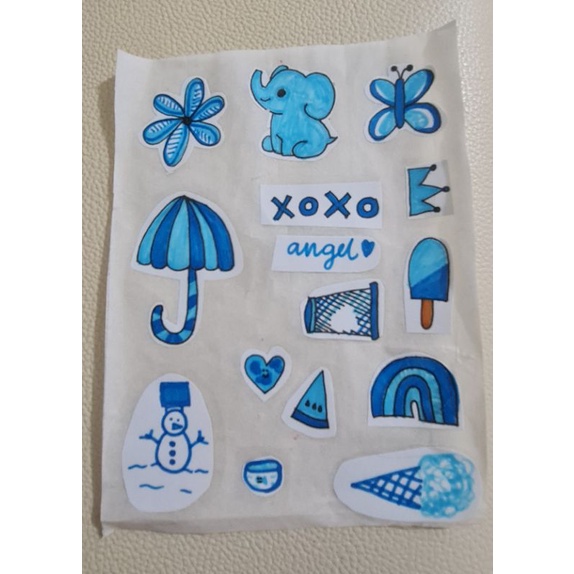 

15 pcs / Aesthetic Cute Cartoon Blue Sticker / Stiker Biru Lucu Kartun