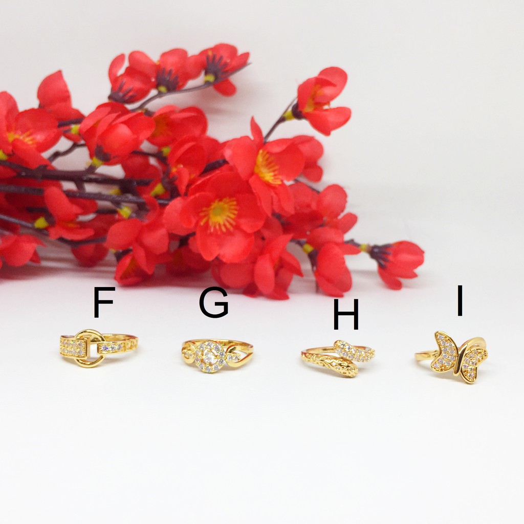 Cincin Yaxiya Model Silang Snowflake Belt Batu Pink Daun Lapis Emas - BR409