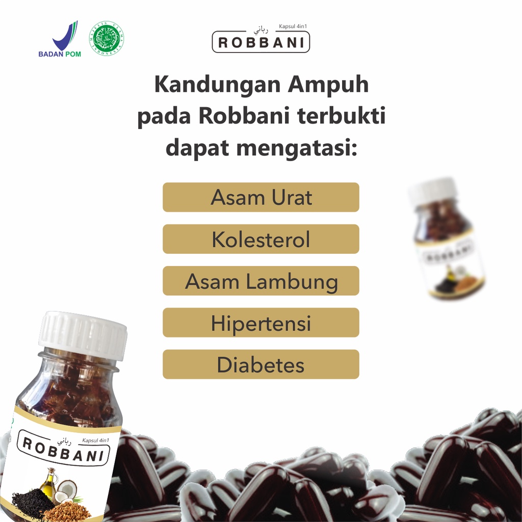 Robbani obat asam urat darah tinggi hipertensi nyeri sendi diabetes kencing manis penurun gula darah kolesterol habbatussauda oil extra propolis sm asli original herbal bpom ampuh