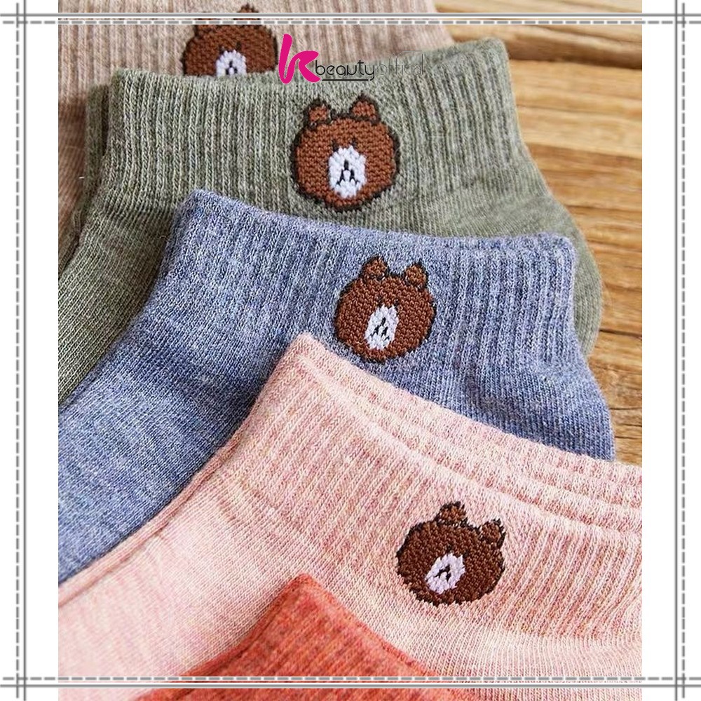KB-P32-33 Kaos Kaki Dewasa Pendek Kaus Kaki Wanita Pria Motif Brown / Kaos Kaki Ankle Korea Daisy-2