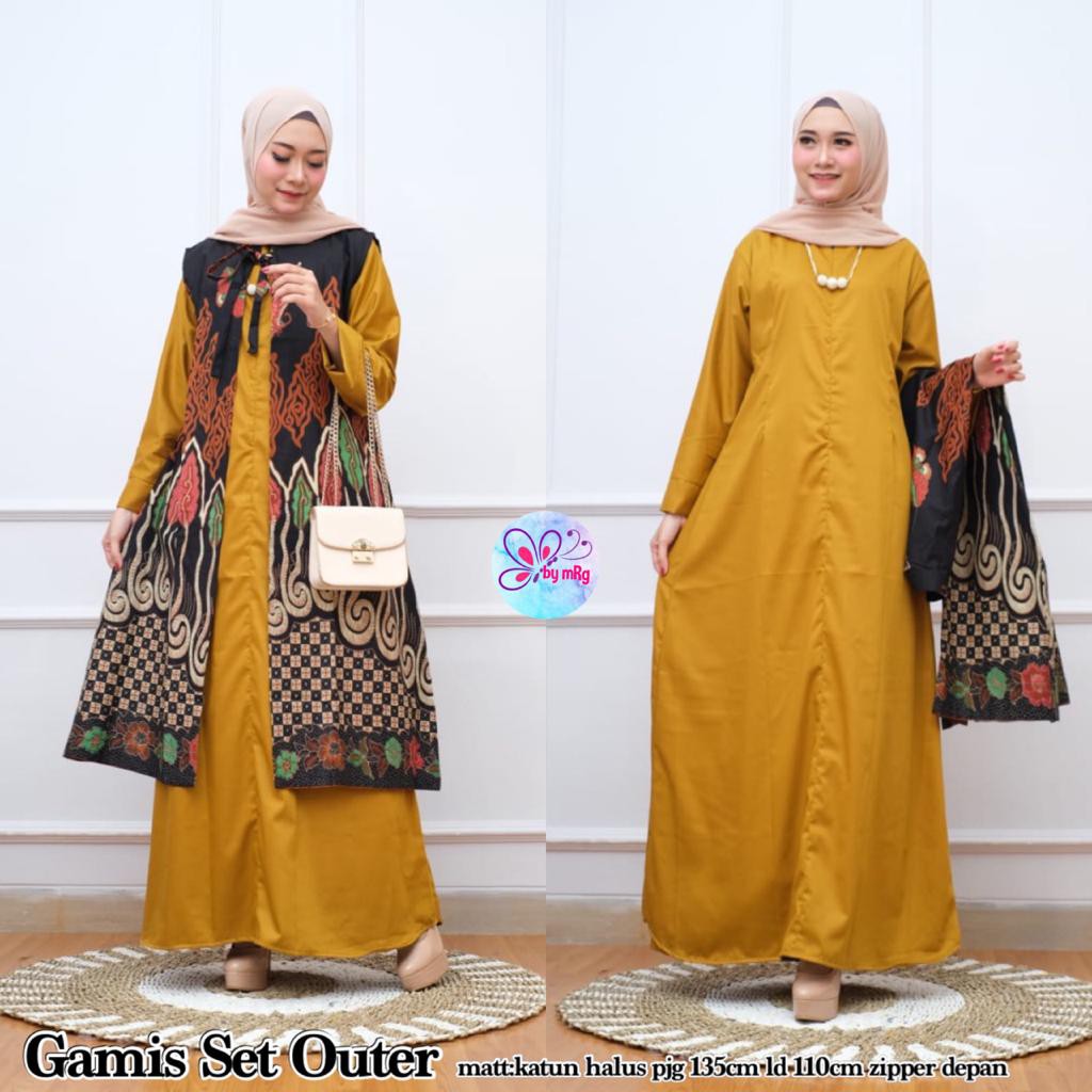 Gamis Outer Batik Ramadhani Mustard