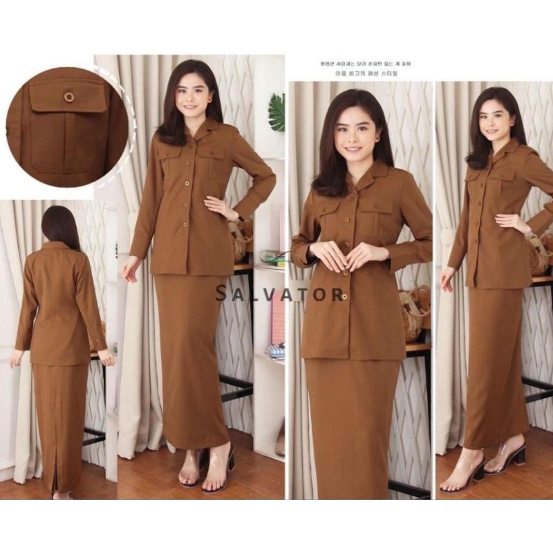 Baju Kerja Pns Wanita Warna Khaki / Warna tua/Blezer/ Dinas Pns/ Baju Wanita/ Baju Pdh/ Stelan Kanto