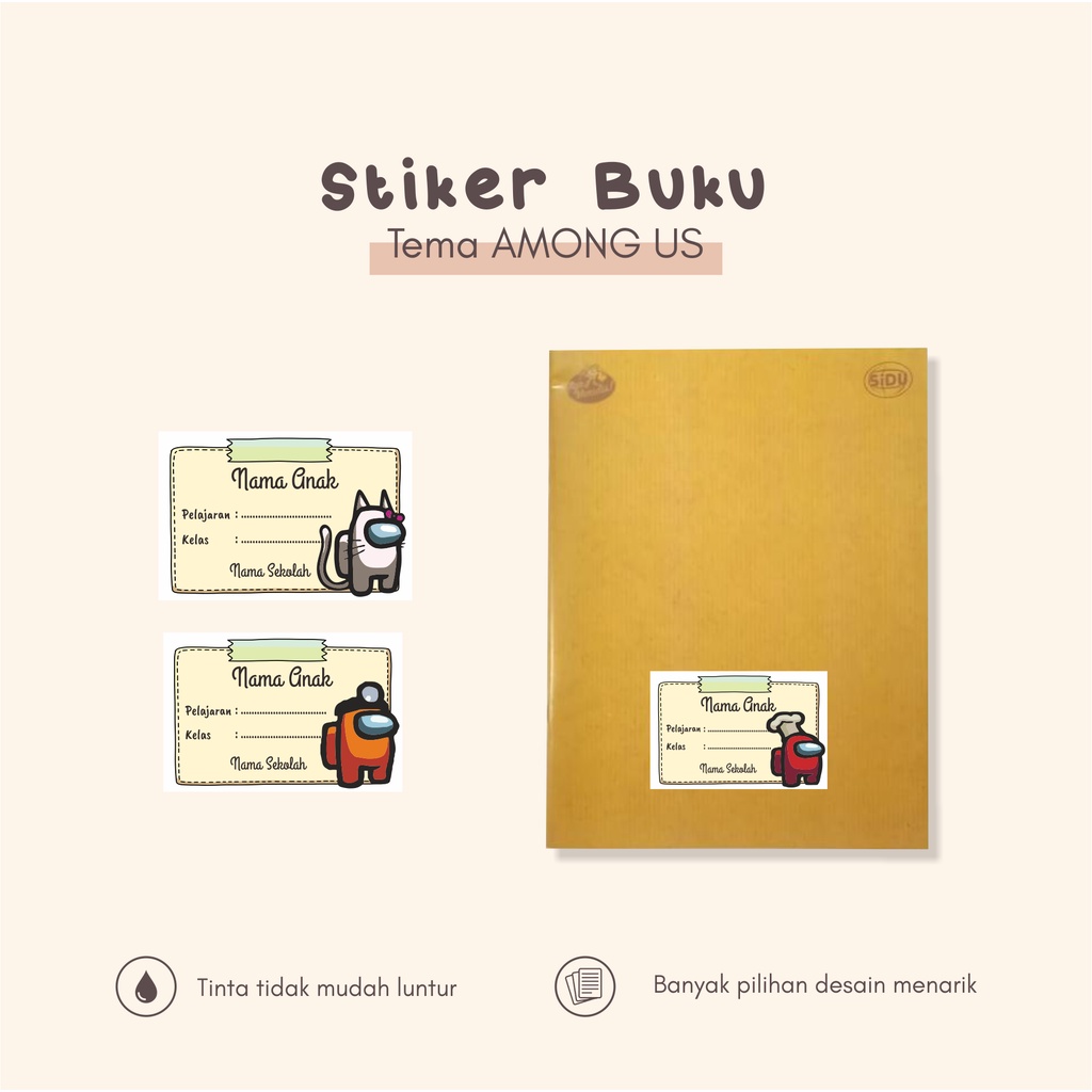 

(30pcs)murah cetakStiker dan label buku pelajaran Tema AMONG US(1)/bisa custom nama