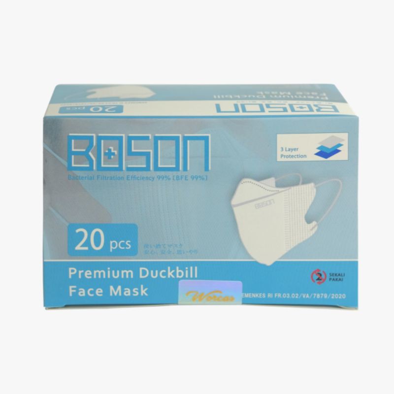 Boson Masker Duckbill 3Ply isi 20 Pcs - Premium Duckbill Mask - Putih