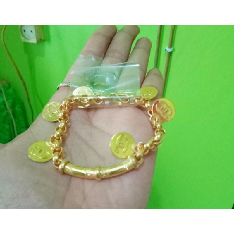 gelang plat bambu lapis emas murni 999/tidak mudah luntur warna persis emas murni