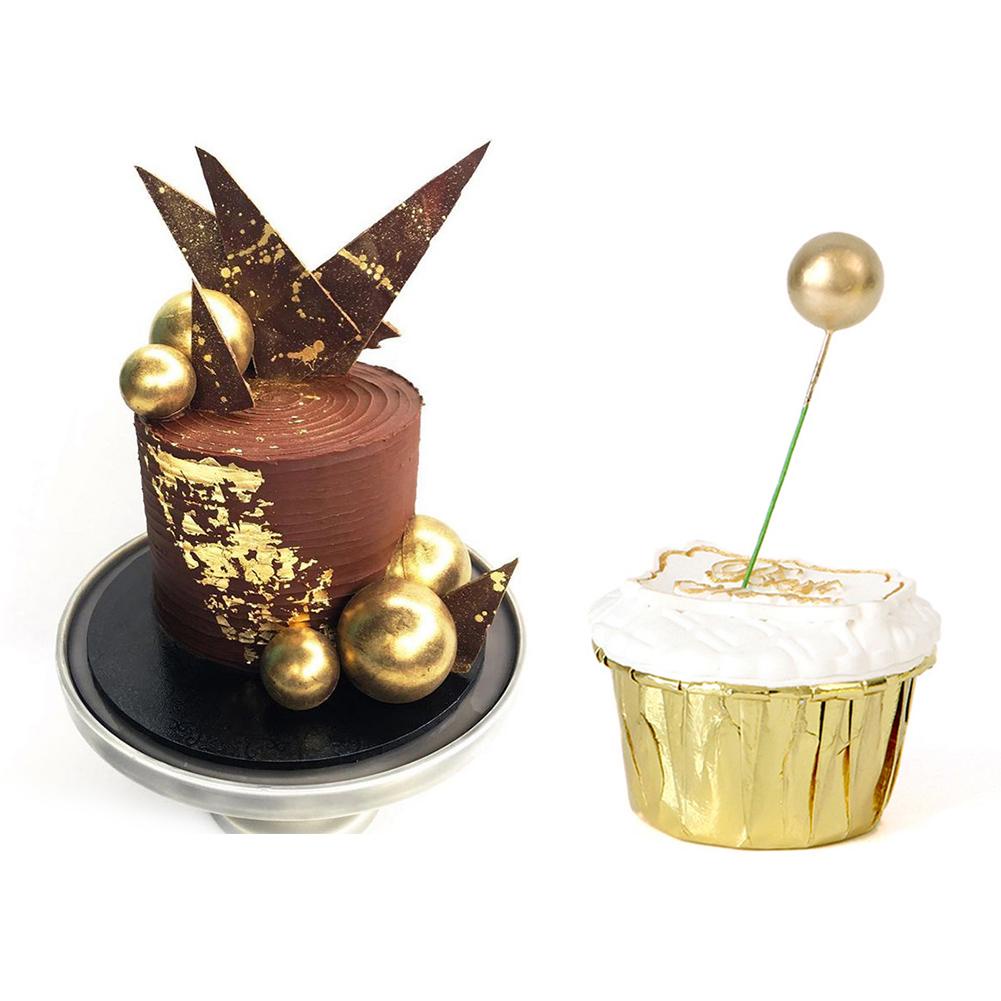 Tk 5Pcs / Pak Hiasan Topper Kue Dengan Bentuk Bola Dan Warna Emas / Perak