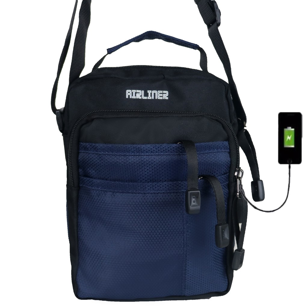 Tas Selempang Pria AIRLINER Sling bag Import Tas Slempang Cowok USB Portable Tas ABG Trendy Pria