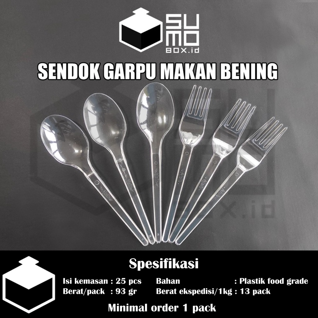 [1 PAK] Sendok Plastik Garpu Plastik makan catering kuat murah panjang Warna Bening , Putih, Hitam-1