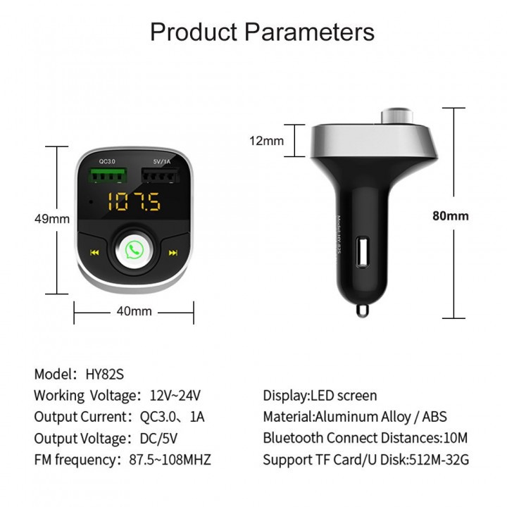 HY82S Car FM Transmitter Bluetooth Mp3 Player Car Bluetooth Handsfree