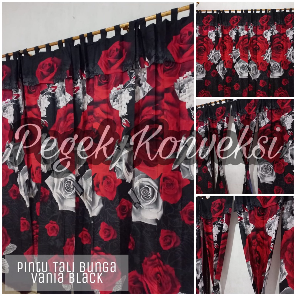 Jual Gorden / Tirai Pintu Bisa Jendela Motif  Bunga Hitam Mawar Vania Black