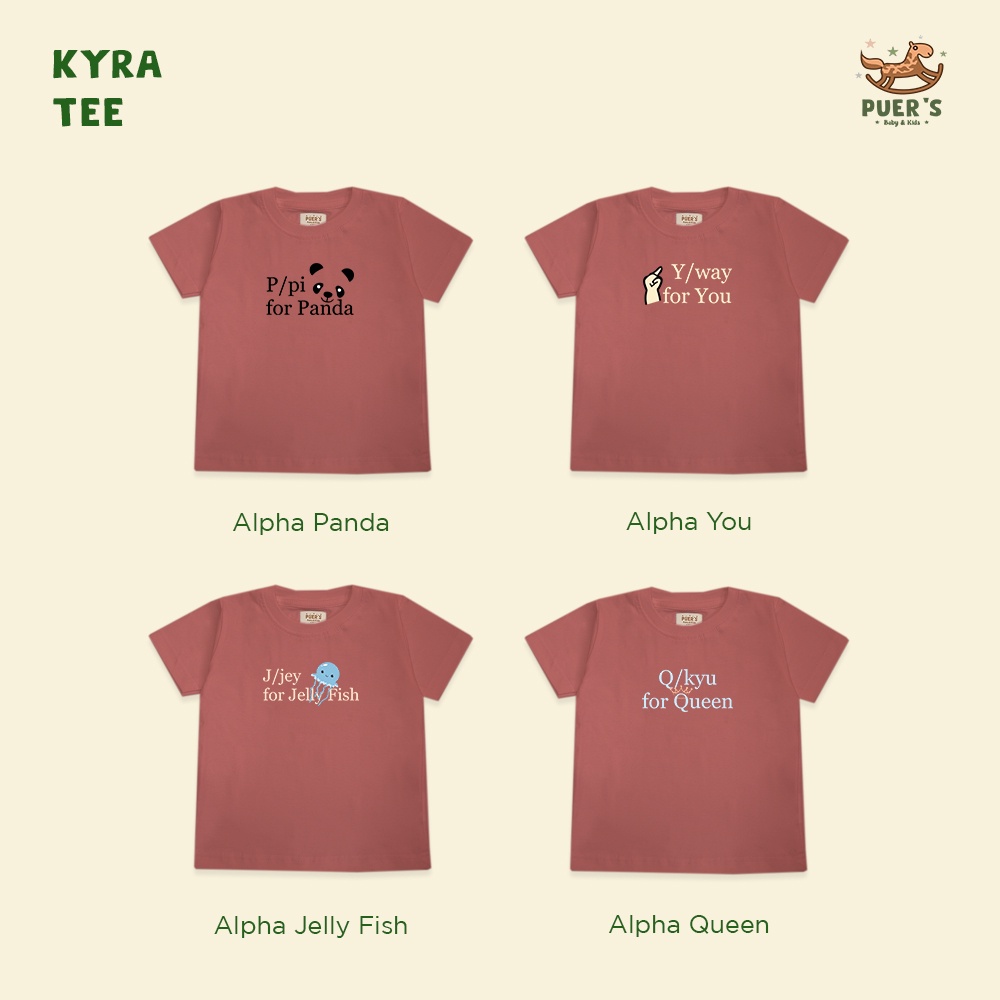 KAOS BAYI DAN ANAK PUER'S KYRA ALPHABET PISTACHIO (KAOS ANAK ALFABET SERIES)