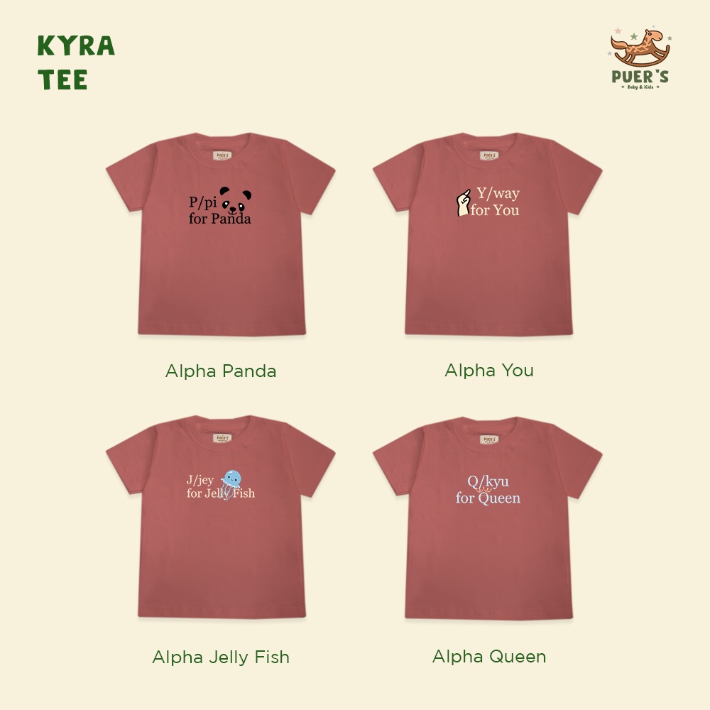 KAOS BAYI DAN ANAK PUER'S KYRA ALPHABET BLUSH RED (KAOS ANAK ALFABET SERIES)