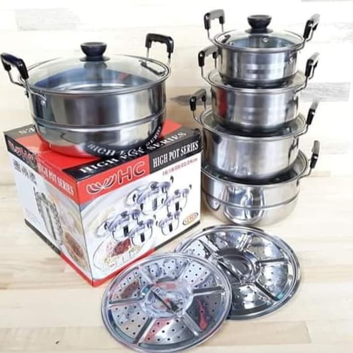 COD PANCI 5 SUSUN TUTUP KACA + KUKUSAN - PANCI 5 SUSUN STAINLESS STEEL + STEAMER