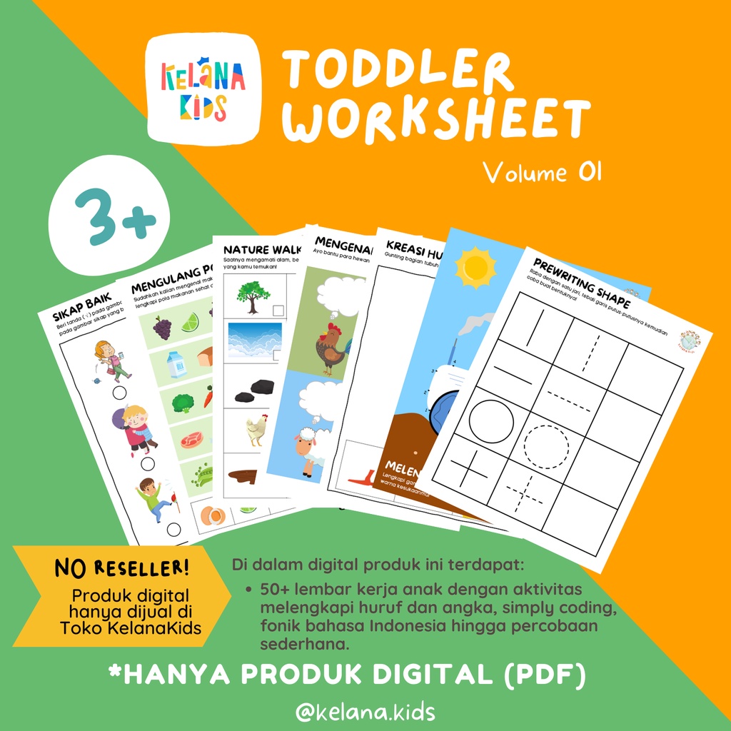 Jual Lembar Kerja / Printable Worksheet Vol. 01 Untuk Anak Usia 3 Tahun