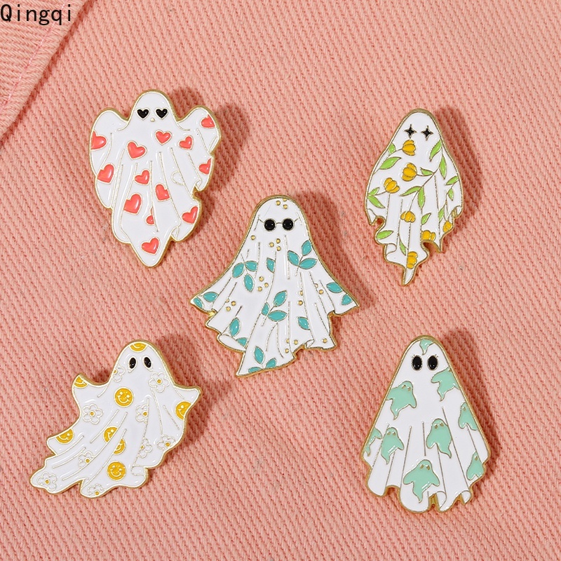 Bros Pin Enamel Desain Kartun Hantu Warna-Warni Untuk Hadiah Halloween Anak