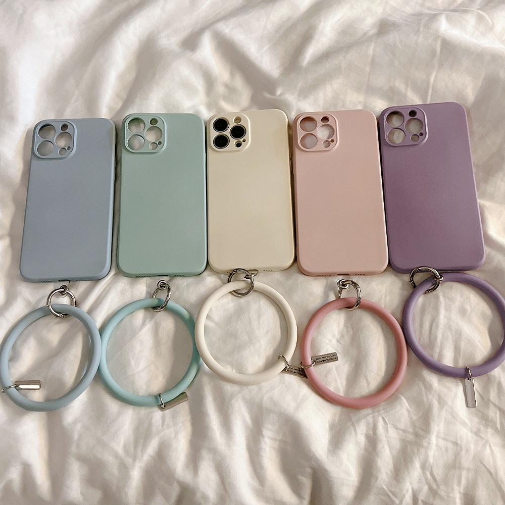 IPHONE Musim Panas Solid Warna Cahaya Perlindungan Penuh Casing Ponsel Cover Dengan Gelang Silikon Untuk Iphone7 8 PLUS X XR XS 11 12 13 14 MINI PRO MAX SE 2020