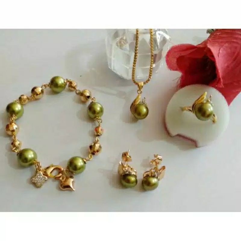 set perhiasan mutiara asli lombok set rhodium mutiara tawar