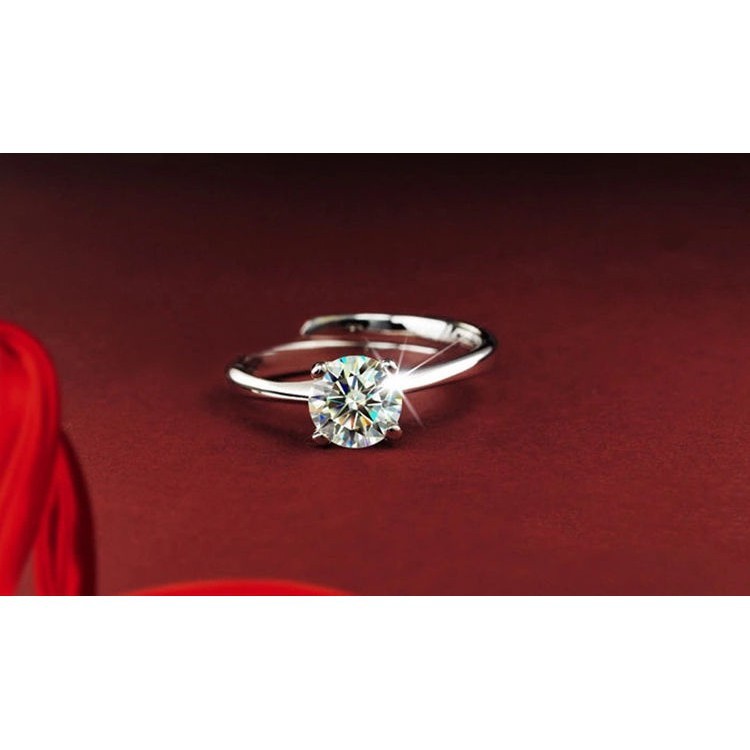 Cincin Open Ring Adjustable Bahan Sterling Silver 925 dengan Zircon untuk Wanita