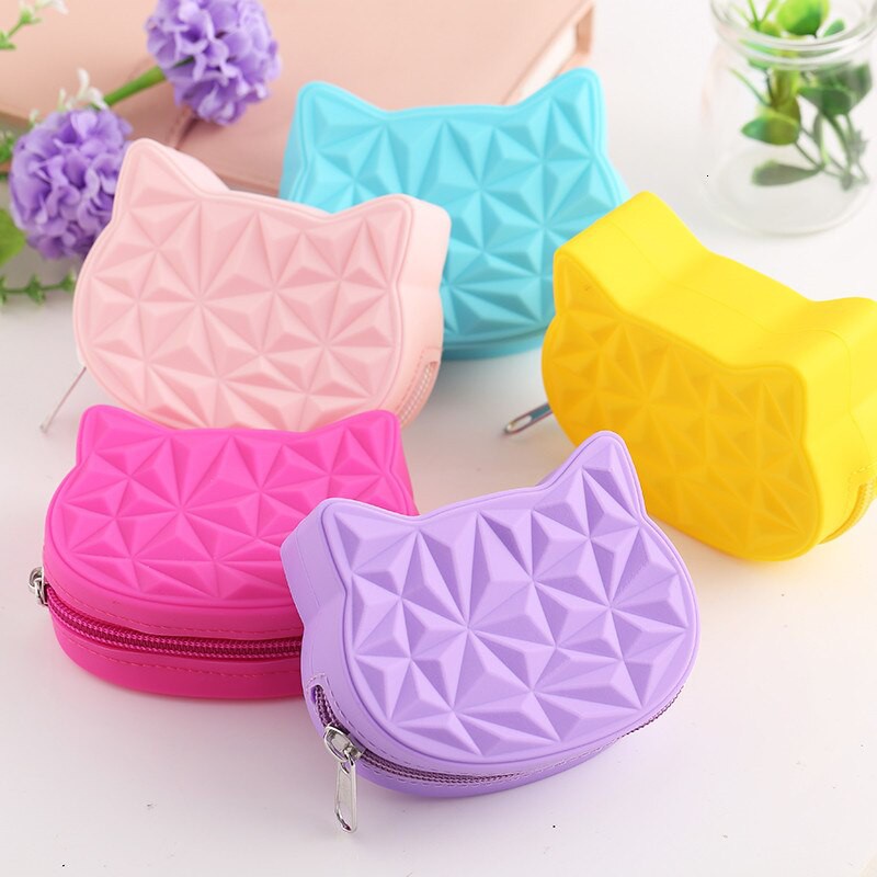 ☀ INDOLAND ☀ D032 Cute Cat Silicone Short Wallet Girls Mini Dompet Koin Purse Key Wallet mini Bags COD