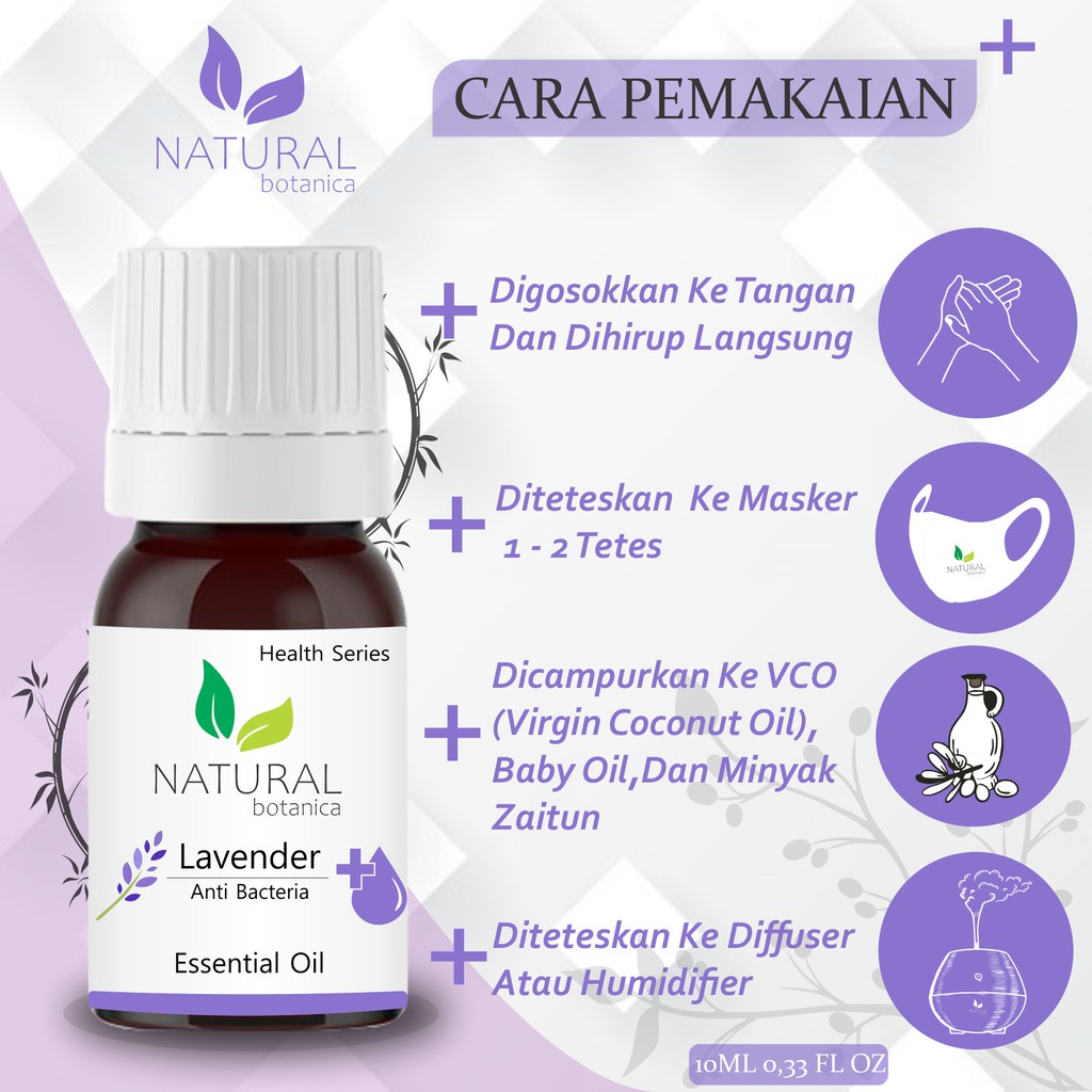 Natural Botanica Lavender Essential Oil Pure Minyak Esensial Atsiri AromaTerapi Diffuser Humidifier