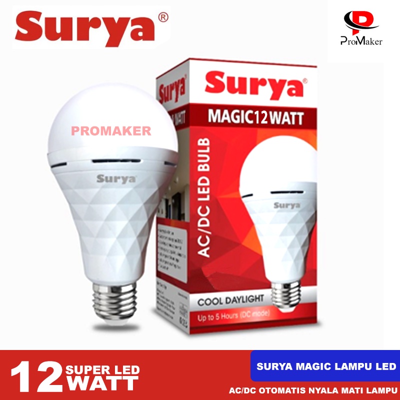 Lampu Bohlam Emergency LED Surya Magic 9W 12W 18W Cahaya Putih Auto On Mati Lampu Original