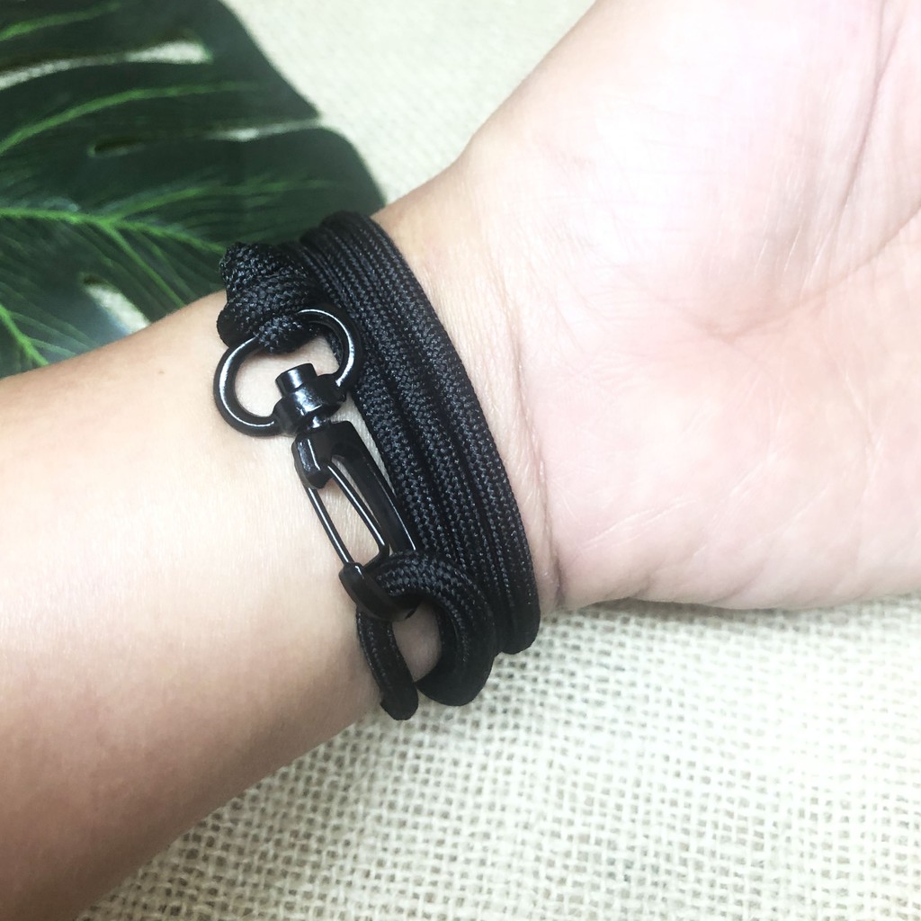 Gelang Prusik Pengait Besi Gelang Handmade Tali Hitam Polos TERMURAH