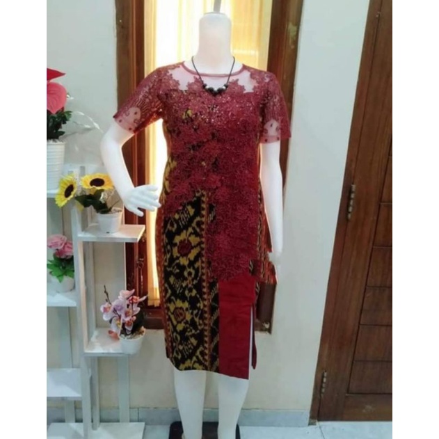 DRESS BROKAT TENUN FASHION TROSO JEPARA, DRESS CASUAL BROKAT TENUN ETNIK JEPARA, DRESS TENUN KOMBINA