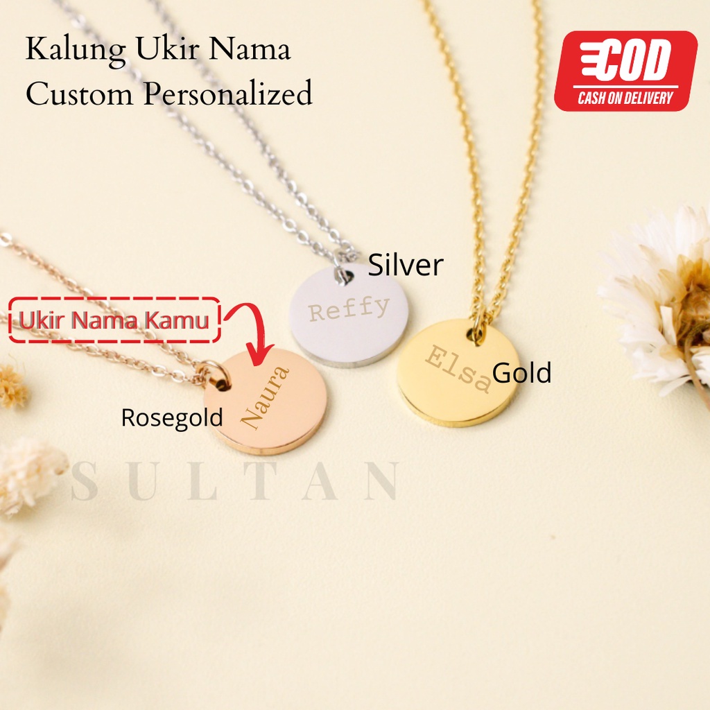 Kalung titanium Ukir Nama Custom Aksesoris Fashion Kalung Titanium Lapis Emas