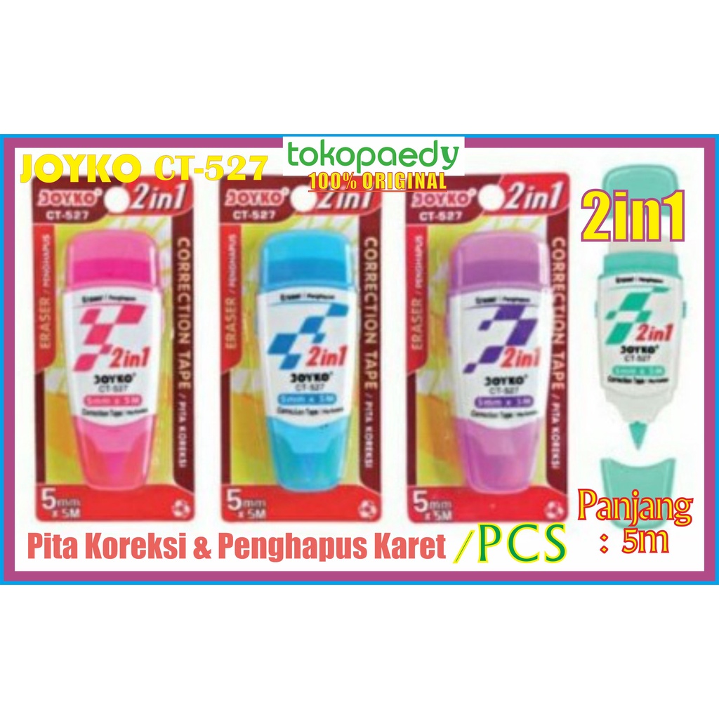 

Correction Tape JOYKO CT-527 Tip-ex Kertas 2in1 Penghapus Pensil Karet