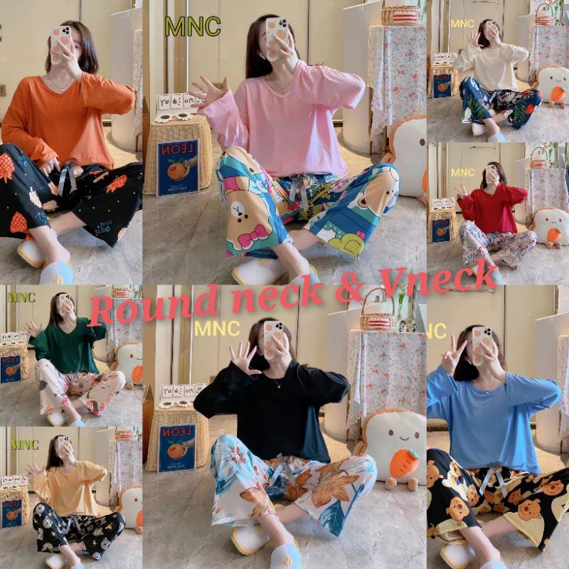 RULIF Baju tidur wanita / piyama set pp wanita import spandek oversize lengan panjang kombi