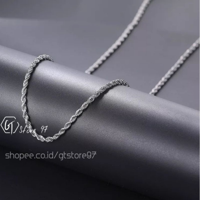 Kalung Titanium Pria Silver Anti Karat Kalung Titanium Rantai Rante Cowok Cewek Perak Kalung Rante Titanium Kalung Rantai Tambang Stainless Steel Cowo Cewe