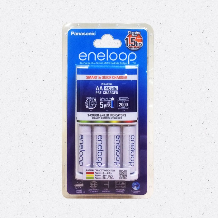 Charger Baterai Panasonic Eneloop Quick Charge 1.5 Hours with Battery AA 2000mAh 4pcs BQ-CC55