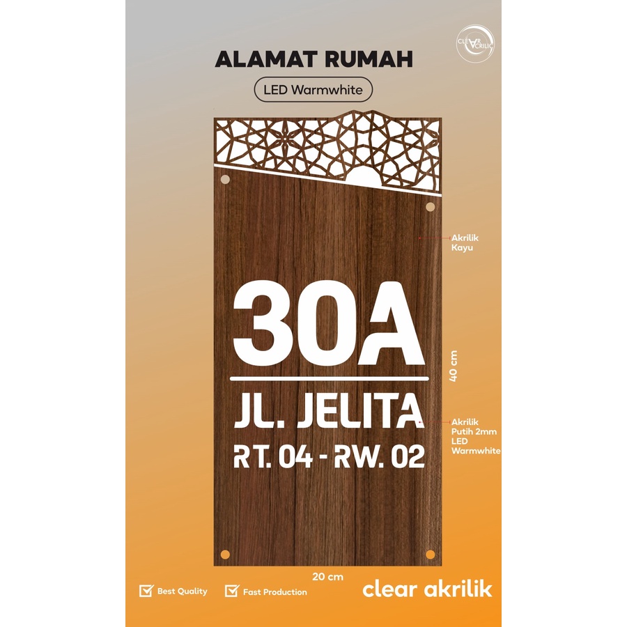 Nomor Rumah Akrilik 20x40 Type - 26 Mozaik - Non-LED