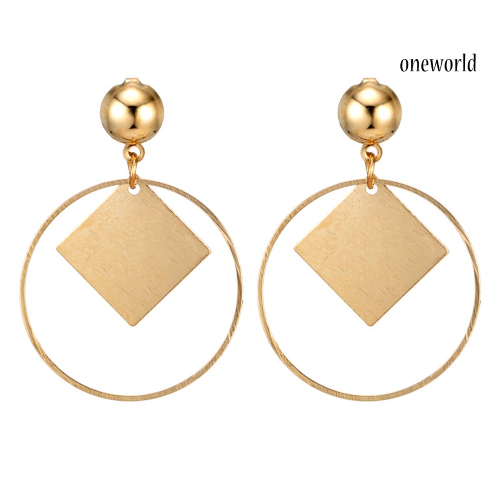 OW@ Fashion Square Ring Dangle Ear Stud Earrings Women Girl Party Banquet Jewelry