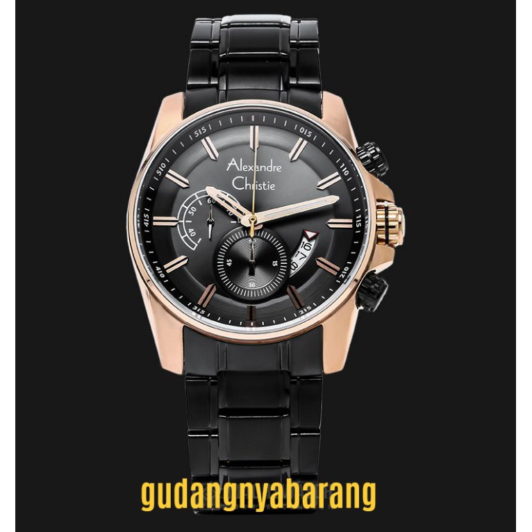 JAM TANGAN PRIA - LAKI - COWOK ALEXANDRE CHRISTIE AC 6400 BLACK HITAM ROSE GOLD ORIGINAL