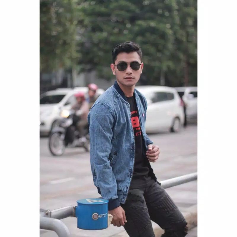 TURUN HARGA ! JAKET JEANS SLETING PRIA COWOK SENWASH SANDWASH BOMBER DENIM