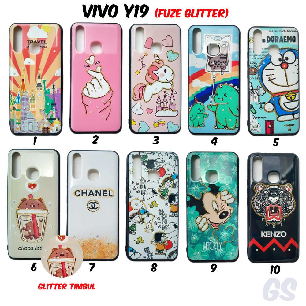 Case Fuze Glitter Vivo Y19 Casing Import Timbul Motif Cewek Karakter Bts Anime