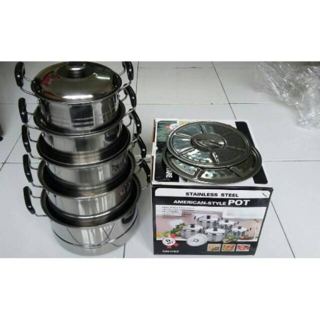 Panci Set Stainless Serbaguna Saito  555 GN CS2  American style 16-24 cm